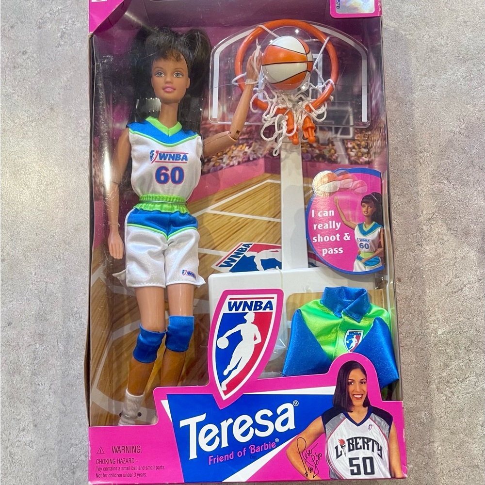 WNBA Basketball Doll in White & Blue Uniform - Kids Toy